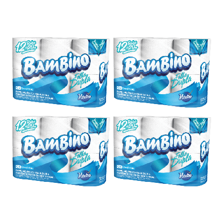 Papel Higiênico Folha Dupla Bambino 8 pacotes com 12 rolos de 20m