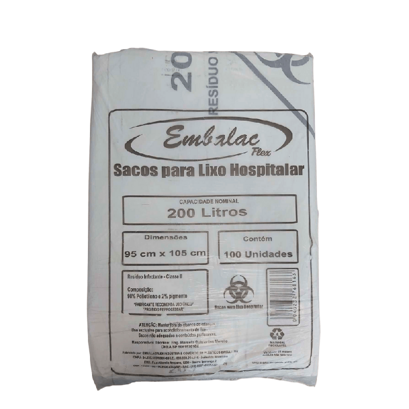 Saco para Lixo Infectante 200L Embalac 100 unidades