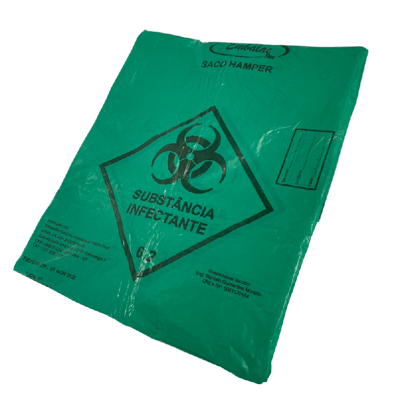 Saco Hamper Verde 200 litros com fitilho Embalac com 50 unidades