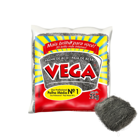 Palha de Aço Vega Steel nº 1 Média com 20 embalagens de 25g