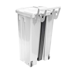 Lixeira 100L Quadrada Branca com Pedal e Rodas JSN
