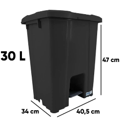 Lixeira 30L Quadrada com Pedal Preto JSN