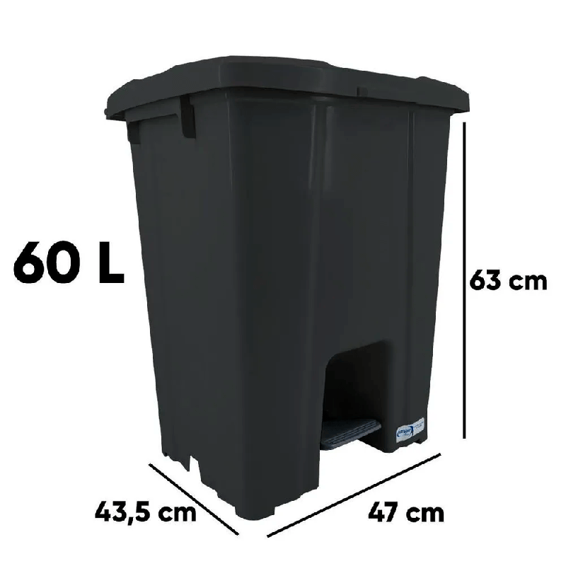 Lixeira Quadrada 60L com Pedal JSN Preta
