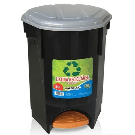 Lixeira 30L redonda preta com pedal Arqplast